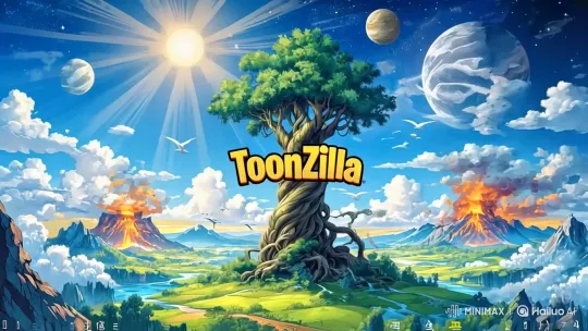 ToonZilla: Enchanted Valley with Ancient Tree and Volcano – AI Generated Video | Hailuo AI