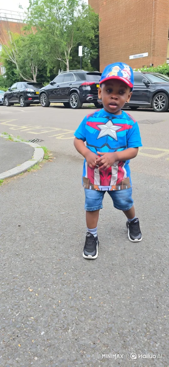 Boy Chases Landing Toy Airplane on Residential Street – AI Generated Video | Hailuo AI