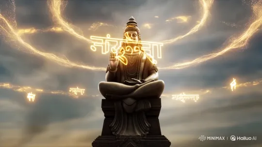 Mystical Meditation: Shiva Statue with Floating Mantras and Spiritual Light – AI Generated Video | Hailuo AI