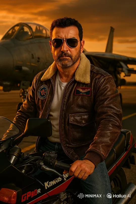Man on Motorcycle Prepares for Departure on Airfield – AI Generated Video | Hailuo AI