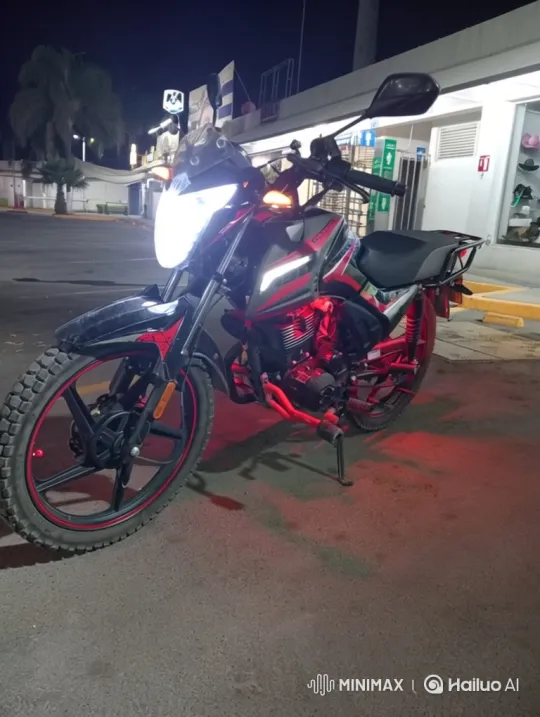 Motorcycle Air Suspension Lowering Demo at Night – AI Generated Video | Hailuo AI