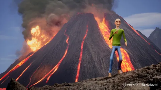 Baldi Breakdances by Erupting Volcano in 3D Animation – AI Generated Video | Hailuo AI