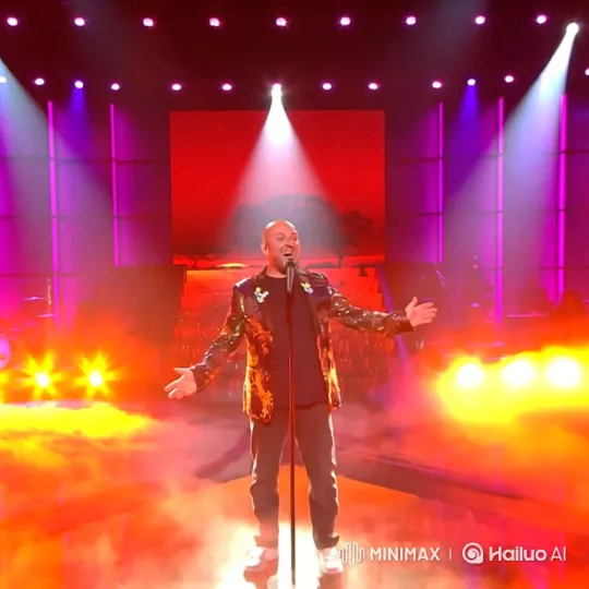 Bald Singer Enchants Animated Characters on Stage – AI Generated Video | Hailuo AI