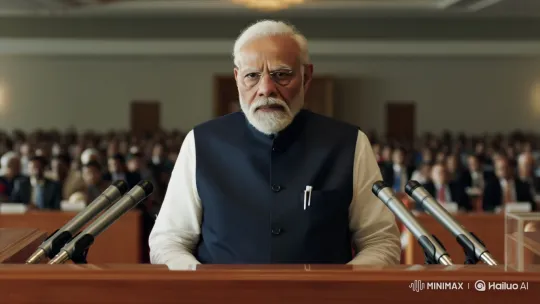 Narendra Modi Delivers a Determined Speech at Podium – AI Generated Video | Hailuo AI
