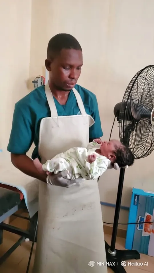 Man in Scrubs Holds, Carries Newborn Away – AI Generated Video | Hailuo AI