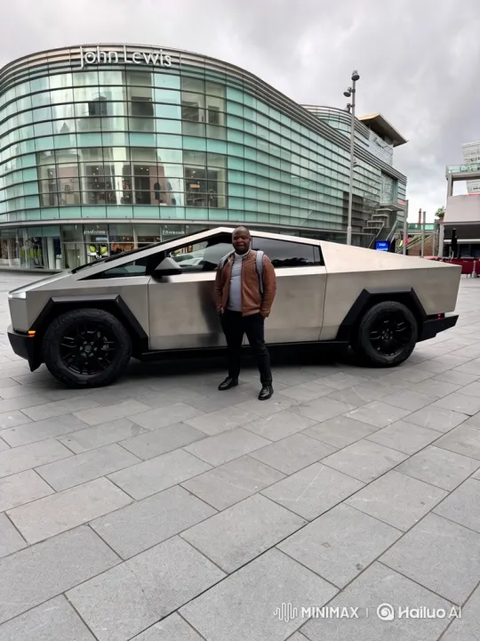 Man in Leather Jacket Showcases Tesla Cybertruck – AI Generated Video | Hailuo AI