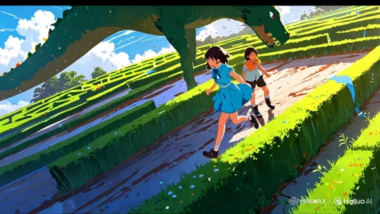 Children and Dragon Enjoy a Sunny Day in a Lush Maze – AI Generated Video | Hailuo AI