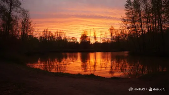 First-Person Walk Along a Reflective Lake at Sunset – AI Generated Video | Hailuo AI