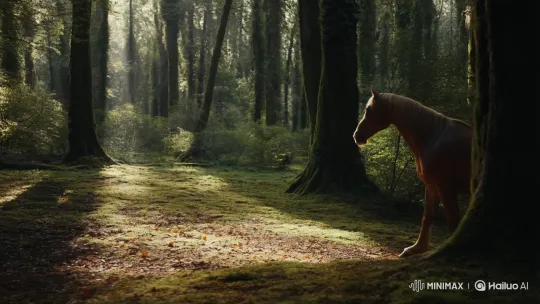 Majestic Horse in Sunlit Forest Walk – AI Generated Video | Hailuo AI