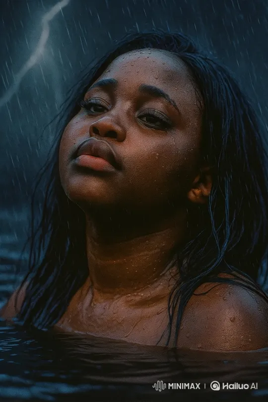 Young Woman Spins in Stormy Water, Captivating Dance – AI Generated Video | Hailuo AI