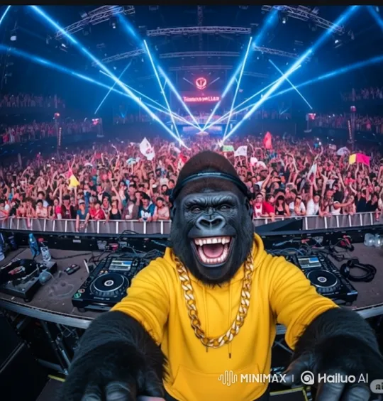 Gorilla DJ Enjoys Tomorrowland Festival Crowd – AI Generated Video | Hailuo AI