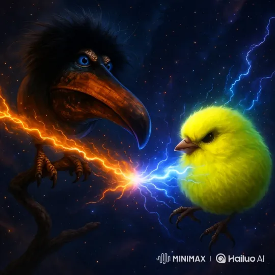 Cosmic Birds Duel in Space with Fiery Lightning – AI Generated Video | Hailuo AI