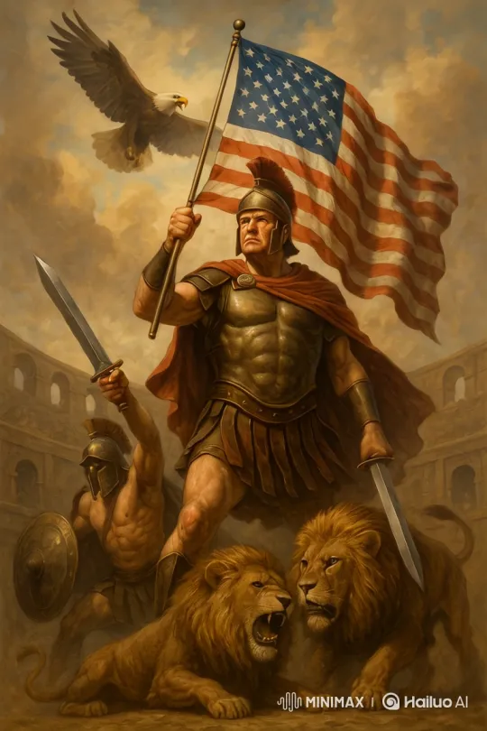 Roman Warrior, Lions, and Eagle in Dramatic Arena Scene – AI Generated Video | Hailuo AI