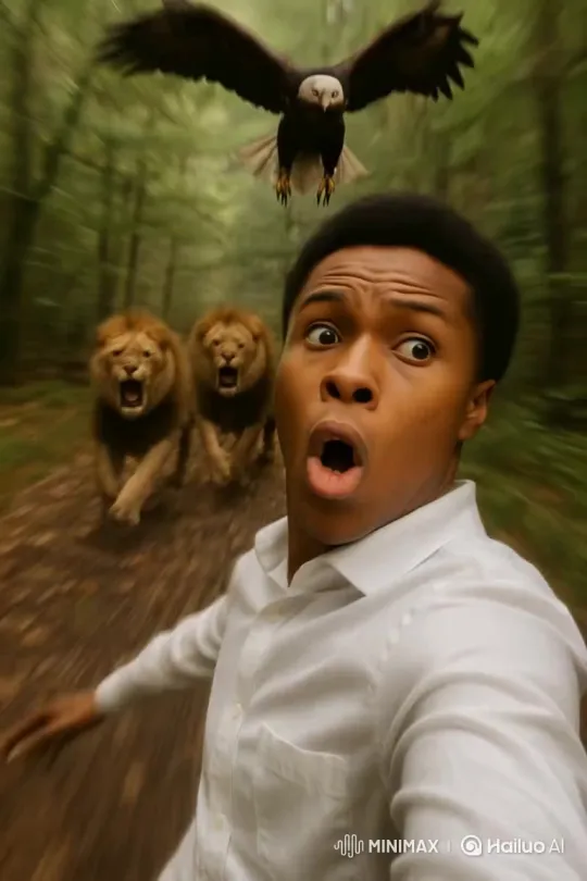 Lion Chase and Unexpected Eagle Rescue in the Wild – AI Generated Video | Hailuo AI