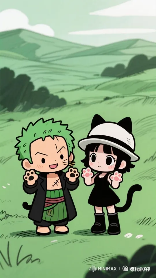 Chibi Cat Characters Share Affection in Meadow – AI Generated Video | Hailuo AI