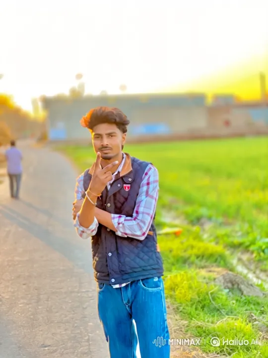 Young Man Poses in Golden Hour with Peace Sign – AI Generated Video | Hailuo AI