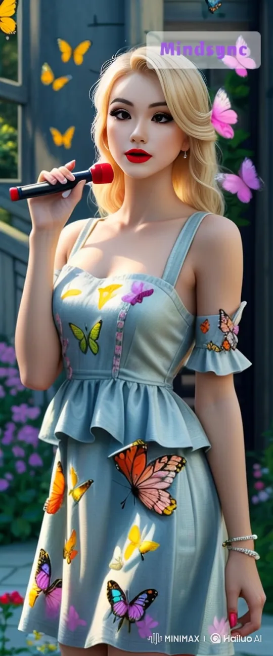 Woman Enjoys Serenity in Garden with Dog and Butterflies – AI Generated Video | Hailuo AI