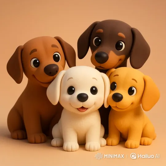 Adorable Clay Puppies Come to Life in Gentle Display – AI Generated Video | Hailuo AI