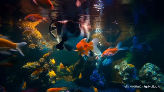 Cat's POV: Scuba Dive in a Lively Fish Aquarium – AI Generated Video | Hailuo AI