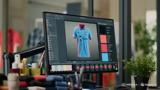 Designer Customizes SG Sports Jersey in Design Software – AI Generated Video | Hailuo AI