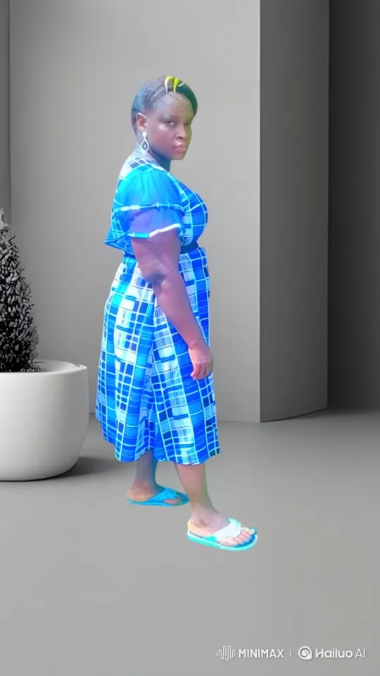 Woman in Plaid Dress Analyzed in Slow Close-Up – AI Generated Video | Hailuo AI