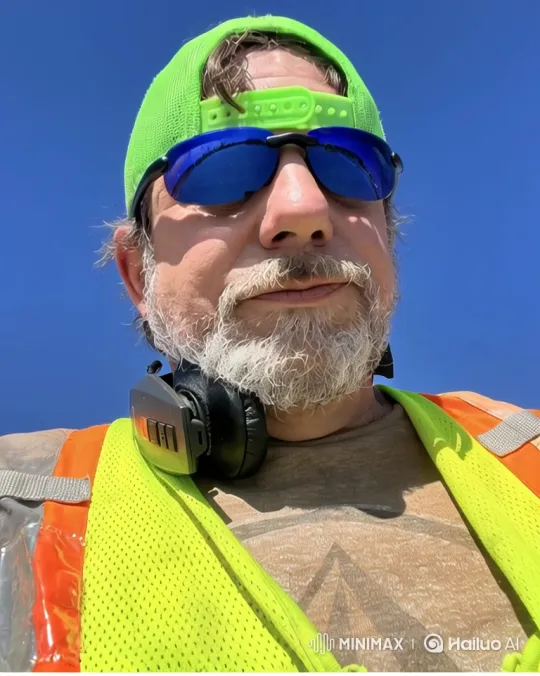 Middle-Aged Man in Reflective Sunglasses at Construction Site – AI Generated Video | Hailuo AI