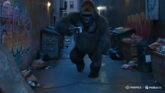 Gorilla Live-Streams Frustration in Urban Alley – AI Generated Video | Hailuo AI