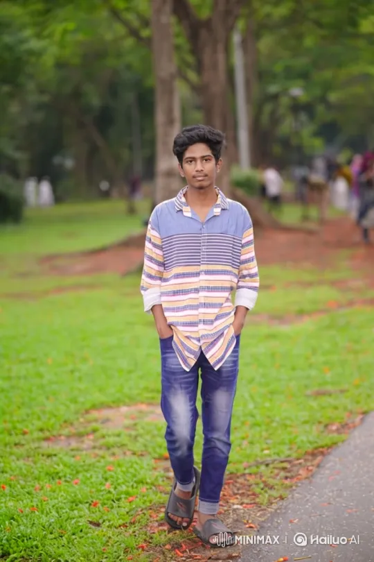 Young Man Walking Through a Park in Casual Attire – AI Generated Video | Hailuo AI