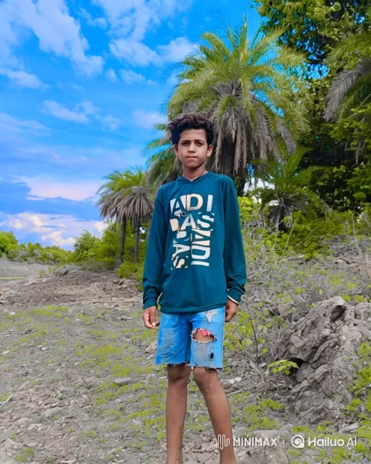 Young Boy in Sunlit Landscape with Swaying Palms – AI Generated Video | Hailuo AI