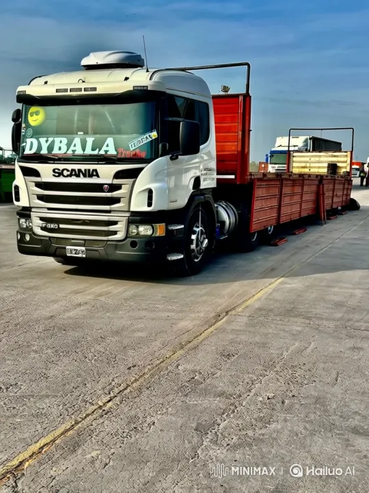 White Scania Truck with Red Trailer Lowers Smoothly – AI Generated Video | Hailuo AI