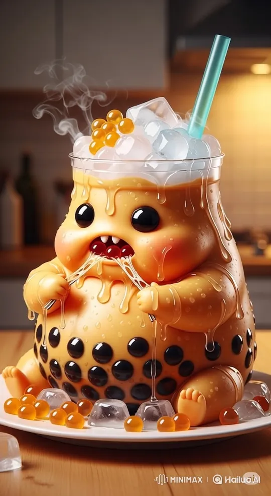 Bubble Tea Creature Eats Boba in Whimsical Stop-Motion – AI Generated Video | Hailuo AI