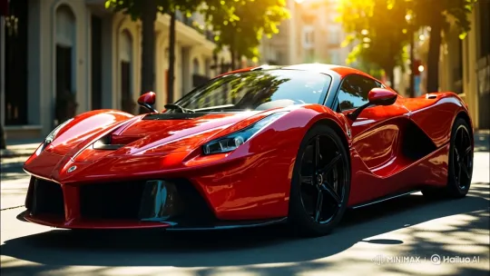 Red Sports Car Showcased in Urban Sunlight – AI Generated Video | Hailuo AI
