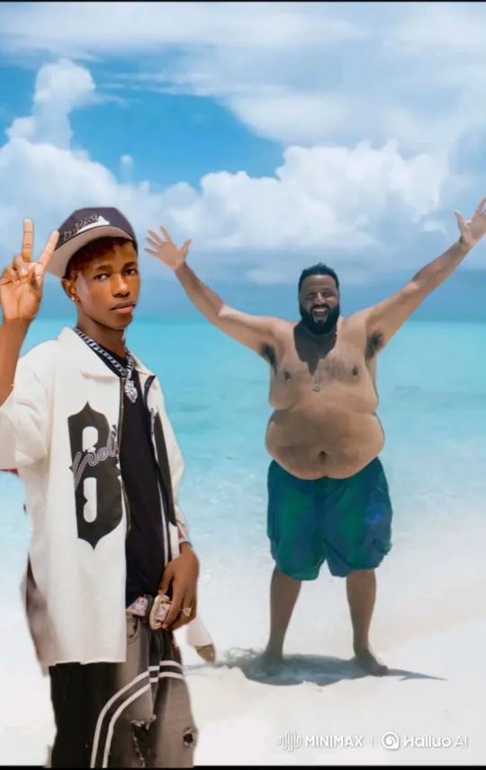 DJ Khaled and Young Man Exchange Waves on Tropical Beach – AI Generated Video | Hailuo AI