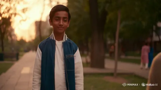 Thoughtful Boy Meets Traditional Girl in Golden Park – AI Generated Video | Hailuo AI