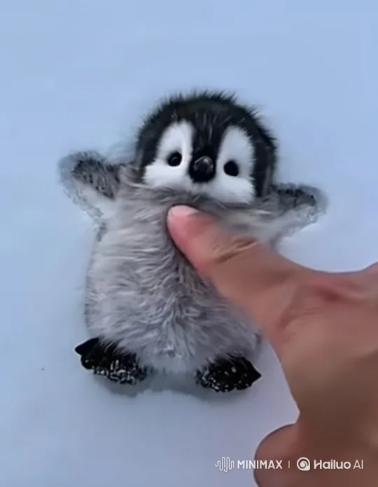 Baby Penguin Delighted by Gentle Belly Strokes – AI Generated Video | Hailuo AI