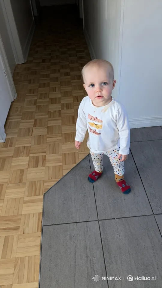 Toddler Dances Joyfully in Hallway – AI Generated Video | Hailuo AI