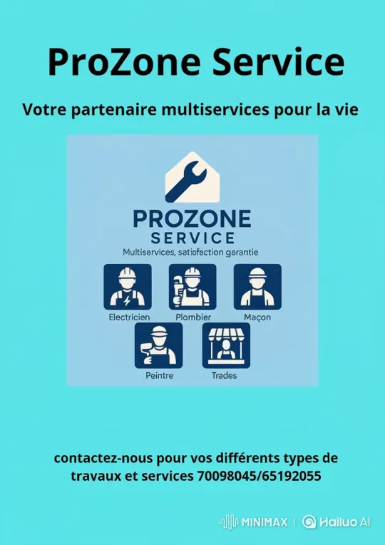 ProZone Service: Digital Ad with Animated Services and Contact Info – AI Generated Video | Hailuo AI
