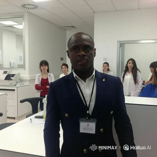 Man's Deliberate Gaze in Modern Laboratory Setting – AI Generated Video | Hailuo AI