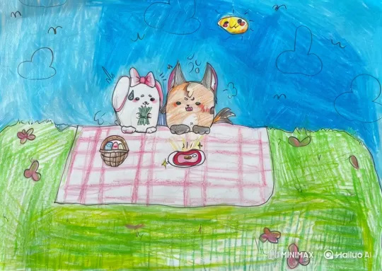 Animated Hand-Drawn Picnic Scene with Animated Characters and Nature – AI Generated Video | Hailuo AI