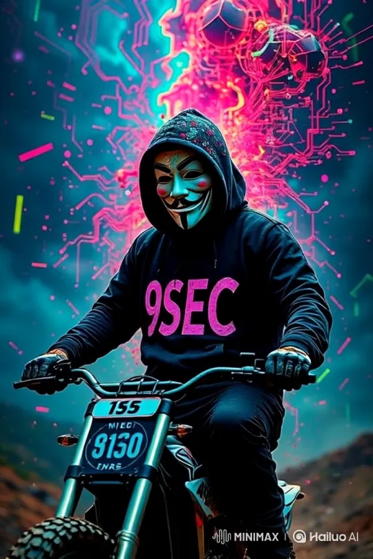 Digital Sky Firewheelie: Rider in Futuristic Display – AI Generated Video | Hailuo AI