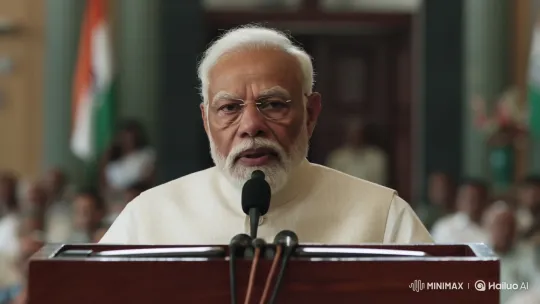 Prime Minister Narendra Modi Addresses Audience in Formal Setting – AI Generated Video | Hailuo AI