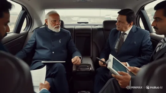 Modi Engages in Serious Meeting in Moving Official Car – AI Generated Video | Hailuo AI