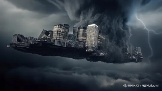 Colossal Tornado Devastates Floating City Amidst Lightning Storm – AI Generated Video | Hailuo AI