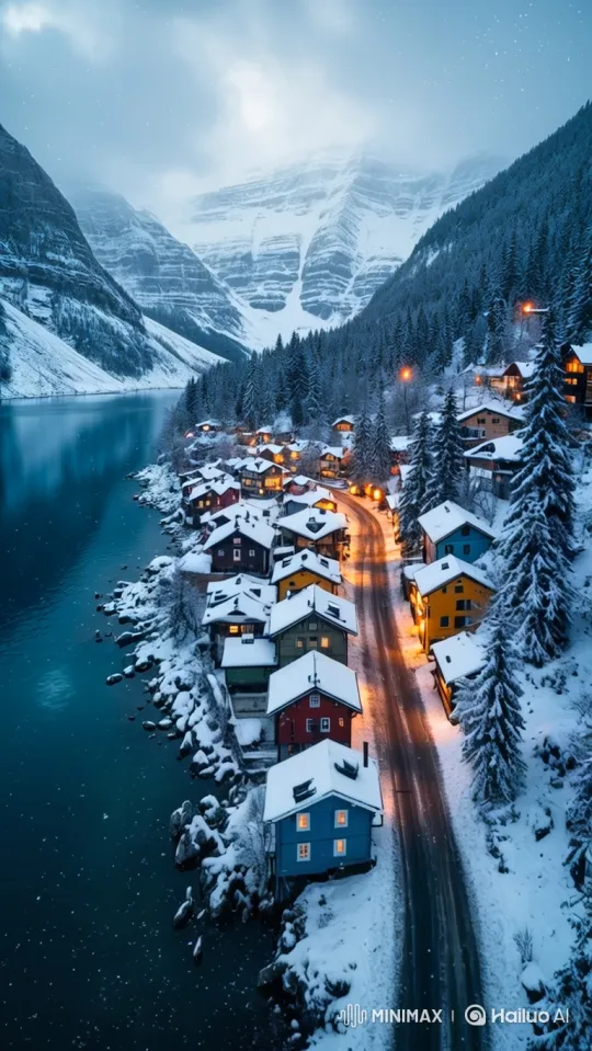 Winter Wonderland: Enchanted European Town at Dusk – AI Generated Video | Hailuo AI