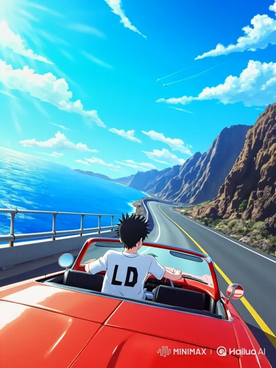 Scenic Coastal Drive in Classic Red Convertible – AI Generated Video | Hailuo AI