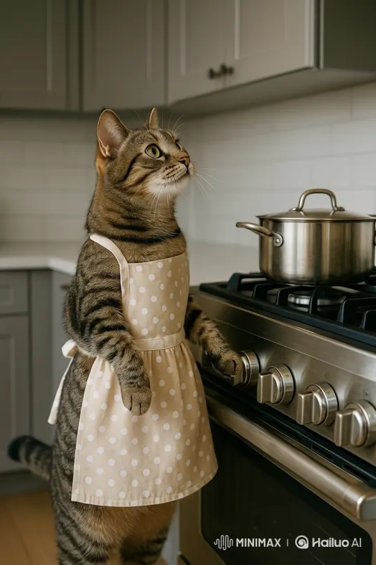 Tabby Cat Opens Cupboard and Steals Ramen in Kitchen – AI Generated Video | Hailuo AI