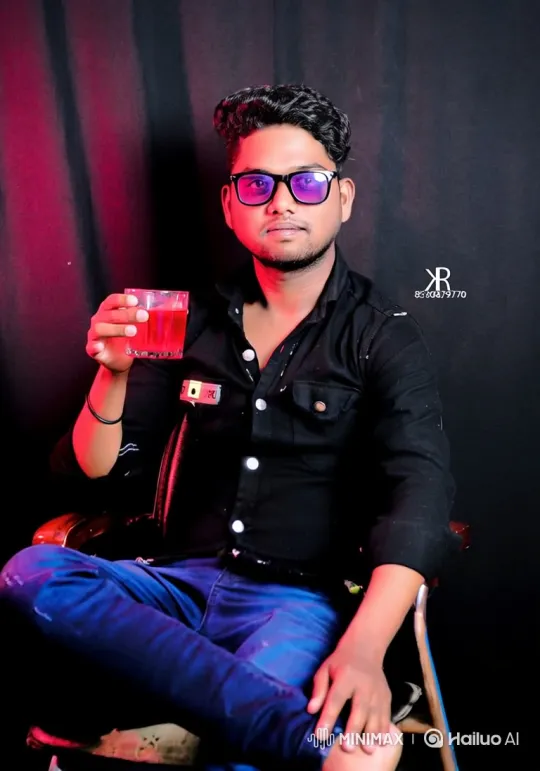 Young Man in Dramatic Red Light with Glass – AI Generated Video | Hailuo AI
