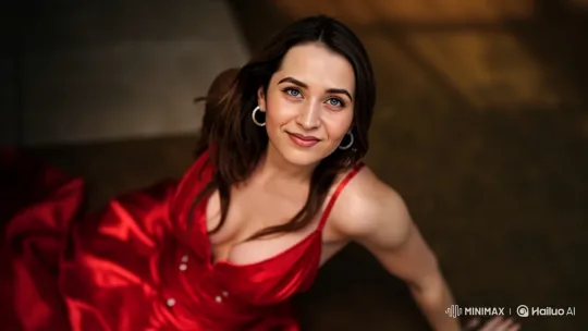 Graceful Woman in Red Dress: A Cinematic Portrait – AI Generated Video | Hailuo AI
