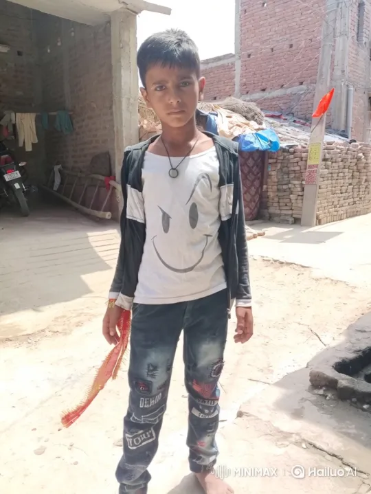 Young Boy Stands Still in Alley, Holding Ribbon – AI Generated Video | Hailuo AI