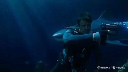 Diver Unaware of Giant Shark's Approach – AI Generated Video | Hailuo AI